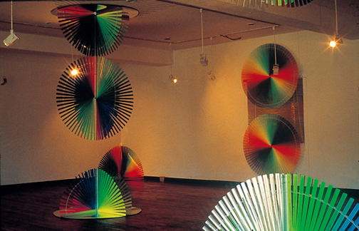 Blind-Work (installation view2) — Fluorescent Paint on Blind Curtain, Aluminium Tape, Motor, Controller, 1991